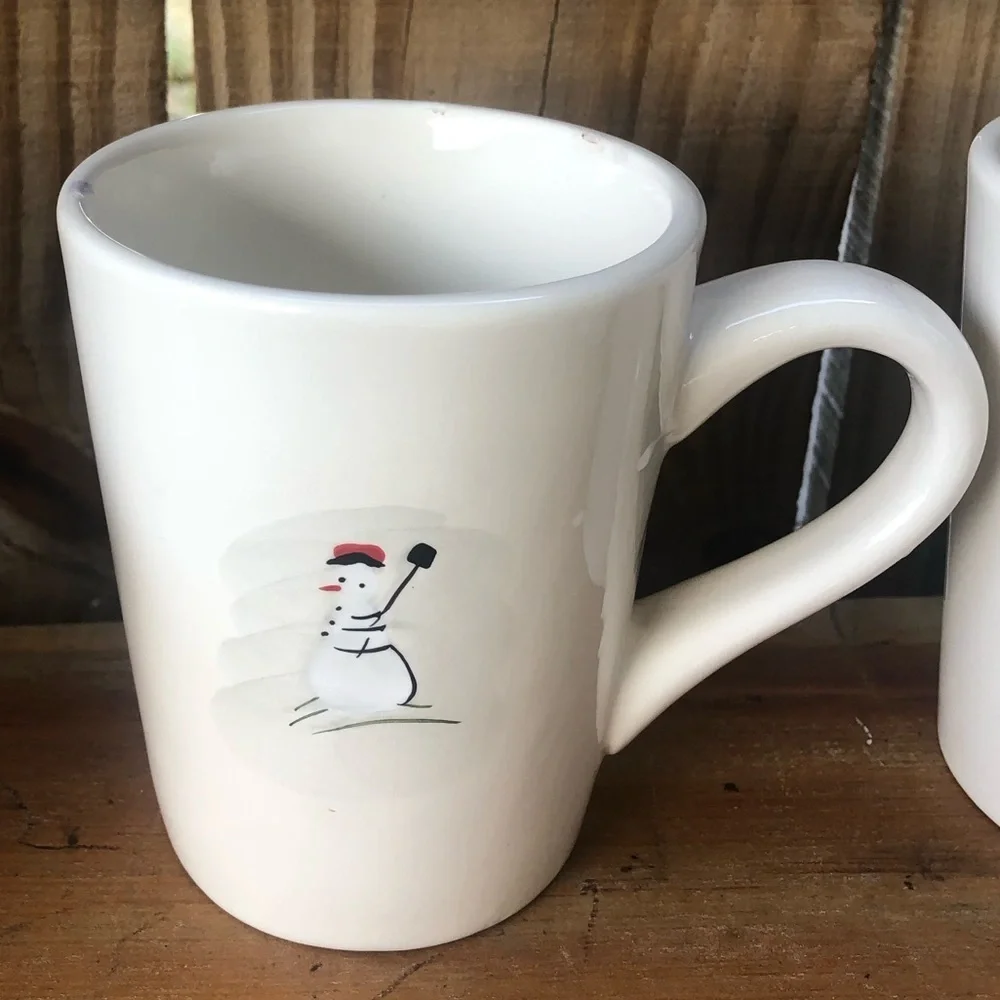 Set of 4 Williams Sonoma 2003 Retired Holiday Snowman Pattern 10oz Coffee Mugs